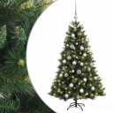 vidaXL Kunstig juletre med julekuler 150 cm 150 LED-lys Varmhvit