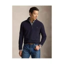 Polo Ralph Lauren Mesh Knit Cotton Quarter Zip Sweater   Navy   M