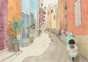 Charming European Street Scooter Plakat / 40x50
