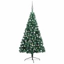 vidaXL Kunstig halvt juletre med LED og kulesett 210 cm grønn