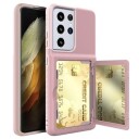 Samsung Galaxy S21 Ultra 5G Hybrid-deksel med Speil og Kortholder Rosa