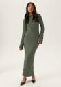 Bubbleroom Structure Long Sleeve Midi Dress Khaki green XL
