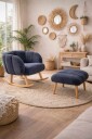 Ørelappstol  og puffesett 2 deler Atelier Del Sofa Lotus 70 x 94 x 42 cm Antrasitt  
