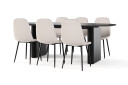 Bark Noira Ovalt Spisebord 220 cm Svart + 6 Nibe stol beige med svarte ben   Svart/Beige