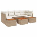  7 Stykkers Hage Sofa Set med Puter Beige Poly Rottning Akasie