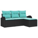 vidaXL Sofa sett med pute 4 pcs Svart og turkis polyrotting