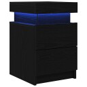  Nattbord med LED Lys Svart Eik 35x39x55 cm