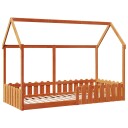 Barneseng med tak voksbrun 90x190 cm heltre furu 850694 850694