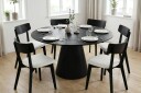 Siena spisegruppe 150 cm rund i svart med 6 Amelia spisestoler med pute   Svart/Beige