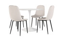 Basic Home Severo Spisebord 100 cm Rundt hvit base + 4 stk Naira stol beige med svarte ben   Hvit/Beige