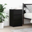  Nattskap med 3 skuffer 2 stk svart 39x35x65 cm