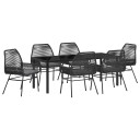  7-delt hagesett med puter svart poly-rattan