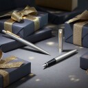 Parker Jotter Duo Gift Set with Ballpoint Pen & Fountain Pen  Stainless Steel with Gull Trim  Blå Ink Refill & Cartridges  Gift Box