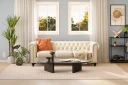 Chesterfield Lyx 3 seter Fløyelssofa – Dyp sofa   Beige / Hvit / Lys
