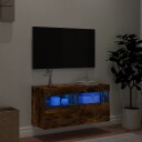 vidaXL Vegghengt TV-benk med LED røkt eik 80x30x40 cm 8721012257894