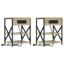  Nattbord med ladestasjon 2 pcs Sonoma eik Konstruert tre