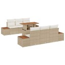 7-delers hage spisebordsett med puter Beige poly rattan akasie