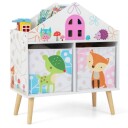 Barnehusformet bokhylle Tredukkehus bokhylle med 2 oppbevaringsbokser Fargerik 62 x 30 x 72 cm