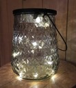 Lykt i mønstret glass grå med ledlys