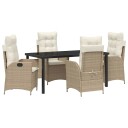 5-delt hage spisebordsett med puter i beige poly rattan.