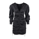 Kiki Dress Black L Gathered satin dress