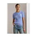 Lauren Ralph Lauren Cable Knit Cotton Short Sleeve Sweater   Blue   L