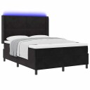  LED Bokspring Seng med Madrass Manual Svart 140 x 190 cm Fløyel