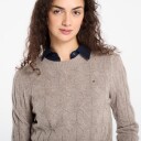 Genser Tommy Hilfiger Soft Wool Cable C Neckk Ls Sweater Heathered Taupe XS