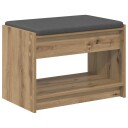 vidaXL Gangbenk med pute med hylle Artisan Eik 63 x 38 x 45 cm
