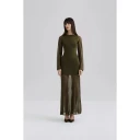 Malina Haisley Sheer Knitted Maxi Dress - Khaki green - L