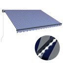 vidaXL Manuell markise med solcelle LED 4 x 3 m Blå og hvit stripe