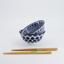 Tokyo design studio Tayo skålsett 500 ml med spisepinner, blå/hvit (33753)