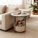 Rundt sidebord med oppbevaringskurv – metallramme