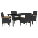  5-delt hagesett med puter i svart poly rattan