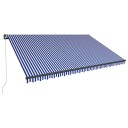vidaXL Manuell markise med solcelle LED 5 x 3 m Blå og hvit stripe