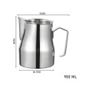 Melkekanne i rustfritt stål 900 ml / melkeskummingskanne med svanehals / baristakanne sølv