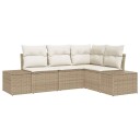  4 Delers Hagesofa Sett med Puter Beige Polyrotting