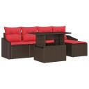 vidaXL Hagesofa Set 6 stk. Brun og rød polyrotting
