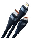 Baseus 3-i-1 USB-C, Micro USB og Lightning Kabel 100W 1,2m Blå