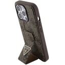 GUESS Grip Stand 4G Triangle Strass Etui til iPhone 15 Pro - Brun