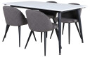 Venture Design Jimmy & Velvet spisegruppe Grå/hvit 4 stoler & bord 150 x 90 cm