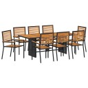  9-delt hage spisegruppe svart poly rattan akasie