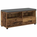 vidaXL Gangbenk med pute med skuff Gammelt tre 100 x 38 x 46 cm