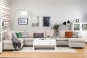 Crazy 6 seters Venstrevendt U formet XX Large Sofa med Divan og Sjeselong i Stoff   Beige