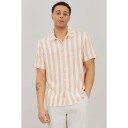 Folke SS Shirt Coral XL Striped linen SS shirt