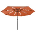 vidaXL Parasoll med LED-lys og metallstang 400 cm terrakotta
