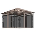 vidaXL Paviljong med myggnett og LED-lysslynge 3x3x2,73 m gråbrun