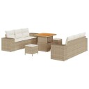  9-delt hagesofa-sett med puter beige polyrotting og akasie.