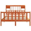 Seng med bokhylle uten madrass voksbrun 160x200 cm heltre furu 8721158605504