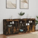 vidaXL Skjenk med LED-lys røkt eik 162x37x67 cm
